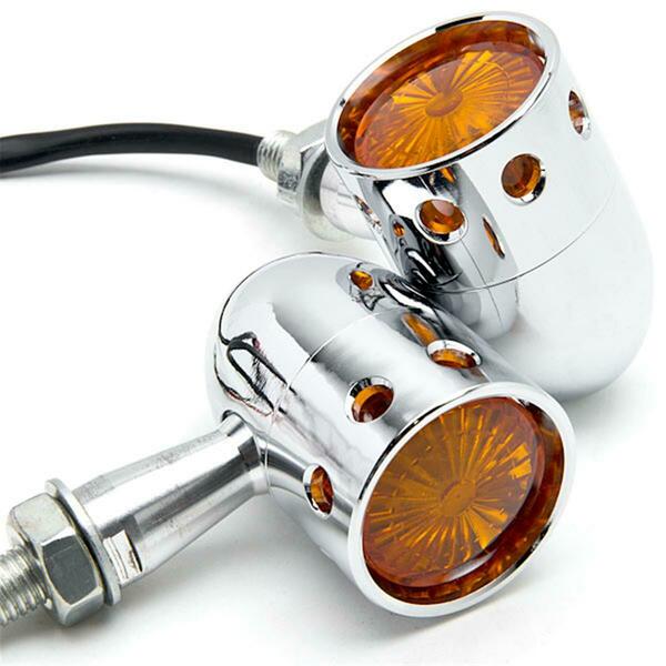 Krator Heavy Duty Motorcycle Turn Signals Bulb Indicators Blinkers Lights, Chrome with Amber Lens, 2PK JBM-2002-C